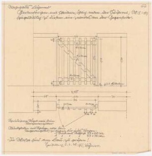 Wohnhaus Böhmer, Heidelberg: Gartentor mit Pfeilern: Grundriss, Ansicht 1:10
