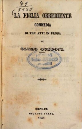 La figlia obbediente : commedia di tre atti in prosa