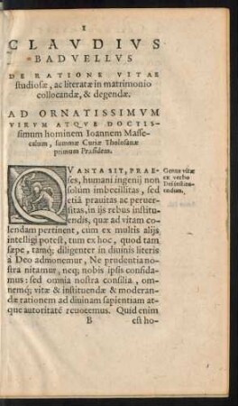 De Ratione Vitae studiosa, ac literatae in matrimonio collocandae, & degendae.
