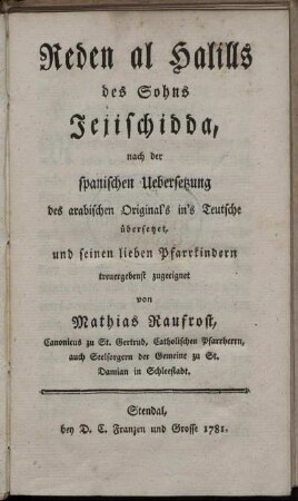 Reden al Halills des Sohns Jejischidda