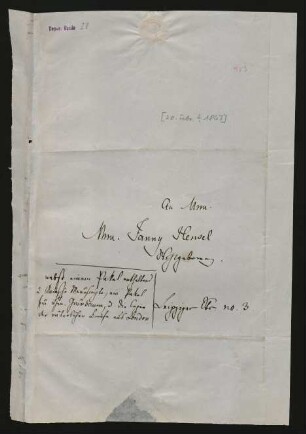 Adressblatt an Fanny Hensel : 20.02.1847