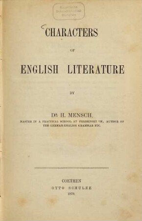 Characters of English Literature by H. Mensch