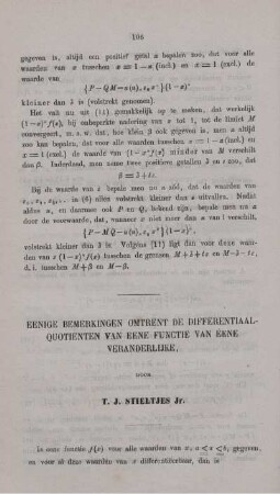 Eenige bemerkingen omtrent de differentiaal-quotienten van eene functie van eene veranderlijke.