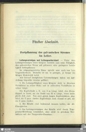 Fünfter Abschnitt. Fortpflanzung des galvanischen Stromes im Leiter