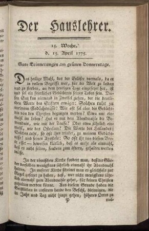 15. Woche, d. 15. April 1775