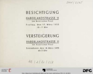 Kunstbesitz und Wohnungseinrichtung, Haberlandstr. 11 (am Bayerischen Platz) : [Versteigerung: 18. März 1933]
