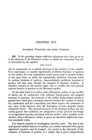 Chapter XVI. Algebraic Functions and their Integrals.