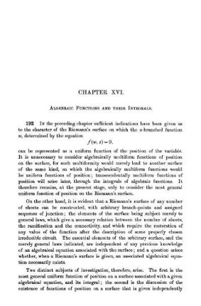 Chapter XVI. Algebraic Functions and their Integrals.
