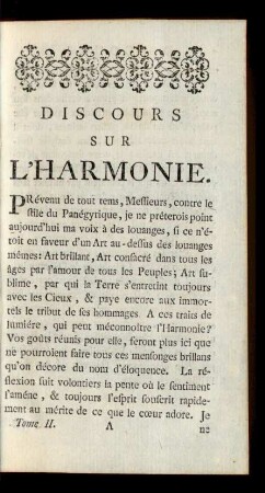 Discours Sur L' Harmonie.