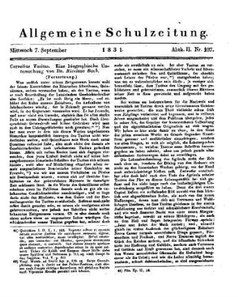 Cornelius Tacitus : eine biographische Untersuchung ; (Fortsetzung) ; (Fortsetzung folgt)