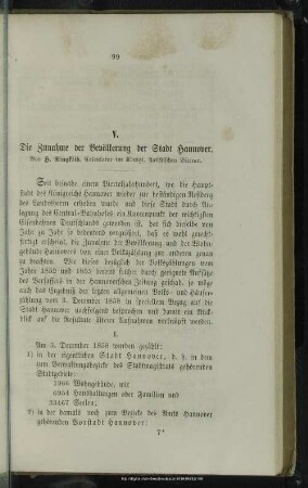 V. Die Zunahme der Bevölkerung der Stadt Hannover