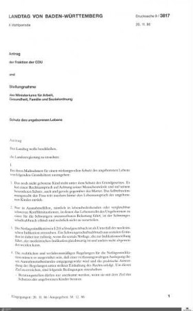 Antrag der CDU zum Schutz des ungeborenen Lebens