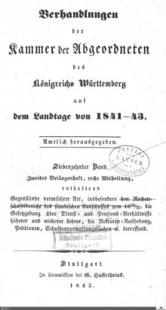 1,48: Landtag Württemberg - Kammer 2, Beilagen 1841-1843, Bd. 2,1