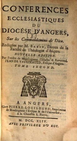 Conférences Ecclésiastiques Du Diocese D'Angers, [5,]2. Sur les Commandemens de Dieu