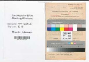 Entnazifizierung Johannes Moenks , geb. 13.03.1915 (Angestellter)