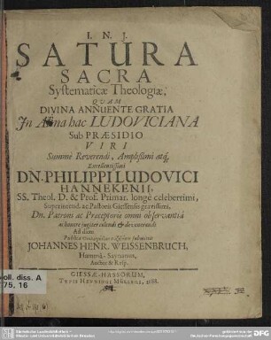 Satura sacra systematicae theologiae