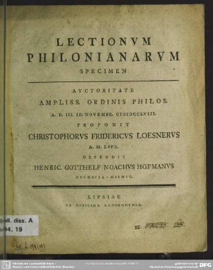 Lectionum Philonianarum Specimen