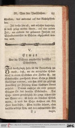 V. Etwas über die Bildung angehender deutscher Schullehrer