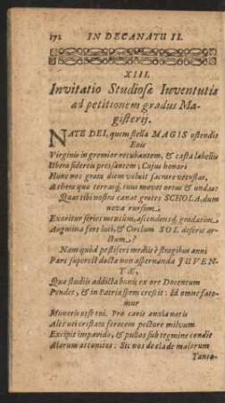 XIII. Invitatio Studiosae Iuventutis ad petitionem gradus Magisterii.