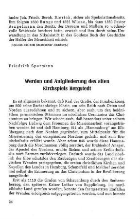 Werden und Aufgliederung des alten Kirchspiels Bergstedt