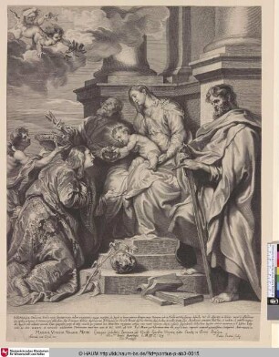 [Maria mit dem Christuskind flankiert von den Aposteln Petrus und Paulus krönt die Heilige Rosalia; St. Rosalia; Kroning van de H. Rosalia]