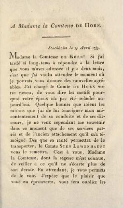 323-324, A Madame la Comtesse de Horn