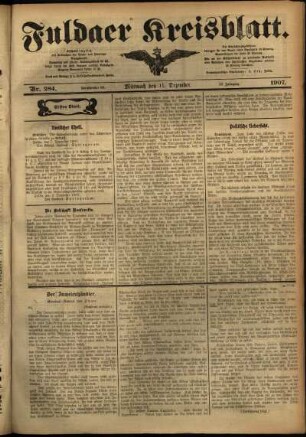 Erste Ausgabe vom Mittwoch, den 11. Dezember 1907.