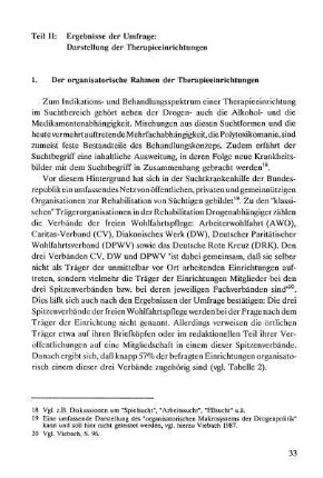 33-88, Teil II: Ergebnisse der Umfrage: Darstellung der Therapieeinrichtungen