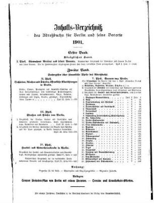 Inhalts= Verzeichniß des Adreßbuchs für Berlin und seine Vororte 1901 Zweiter Band