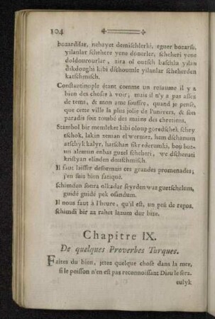 Chapitre IX. De quelques Proverbes Turques.