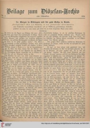 Beilage zum Diözesan-Archiv von Schwaben
