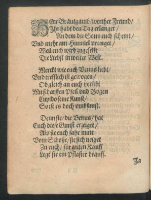 Herr Bräutgamb/ werther Freund/ Ihr habt den Tag erlanget/ ...