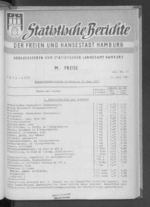 Einzelhandelspreise in Hamburg im Juni 1961 : Lfd. Nr. 21
