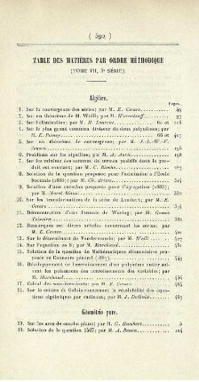 Table des matières par ordre méthodique (Tome VII, 3° série).