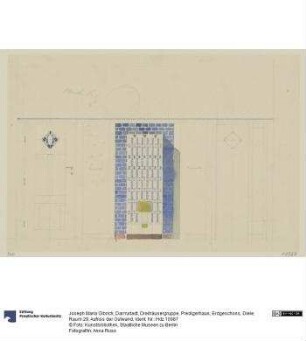 Darmstadt, Dreihäusergruppe, Predigerhaus, Erdgeschoss, Diele, Raum 29, Aufriss der Ostwand