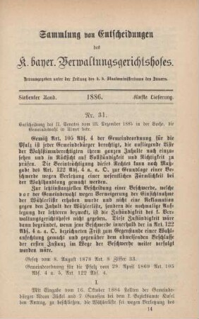 Siebenter Band. 1886. Fünfte Lieferung. - Nr. 31. - Nr. 39.