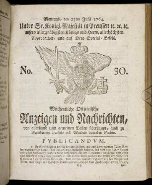 No. 30. Montags, den 23ten Julii 1764.