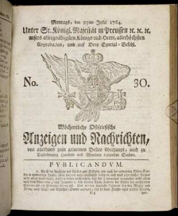 No. 30. Montags, den 23ten Julii 1764.