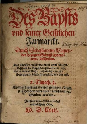 Des Bapsts vnd seiner Geistlichen Jarmarckt