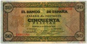 Geldschein, 50 Pesetas, 20.5.1938