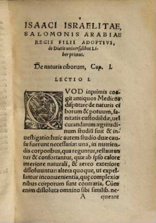Isaaci Iudaei, ... De diaetis universalibus et particularibus libri II : h.e. de victus salubris ratione, et alimentorum facultatibus, quinque tractatus ... liber ...