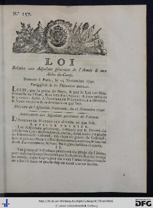 Loi relative aux Adjudans généraux de l'Armée & aux Aides-de-Camp.