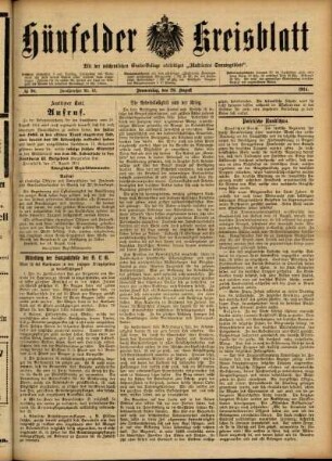 Ausgabe vom Donnerstag, den 20. August 1914.
