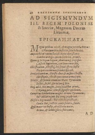 Ad Sigismundum III. Regem Poloniae & Sueciae ... Epigrammata.