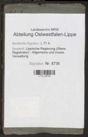 Wege(Chaussee)gelderhebung auf den Landstraßen (Chausseen) in den Ämtern Brake und Barntrup, Bd. 1