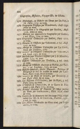 144-172, Geographie, Histoires, Voyages &c. in Octavo - Oevres Melees, Romans, &c. in Octavo