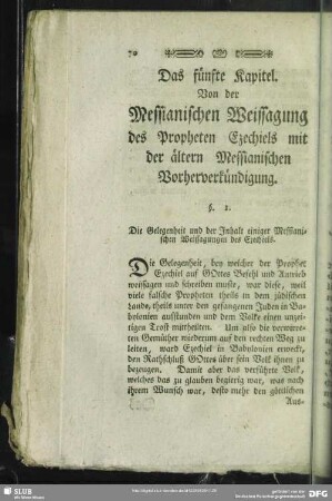 Das fünfte Kapitel. Von der Messianischen Weissagung des Propheten Ezechiels mit der ältern Messianischen Vorherverkündigung