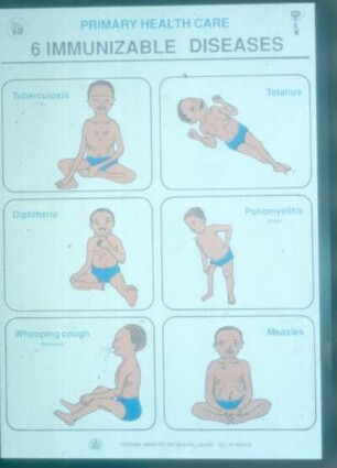 Plakat. 6 durch Impfung vermeidbare Krankheiten. Nigeria