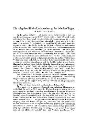 Die religiös-sittliche Unterweisung der Schulanfänger