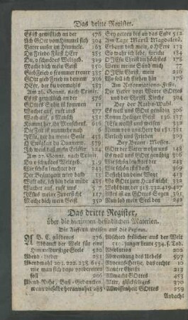 Das dritte Register, über die hierinnen befindlichen Materien
